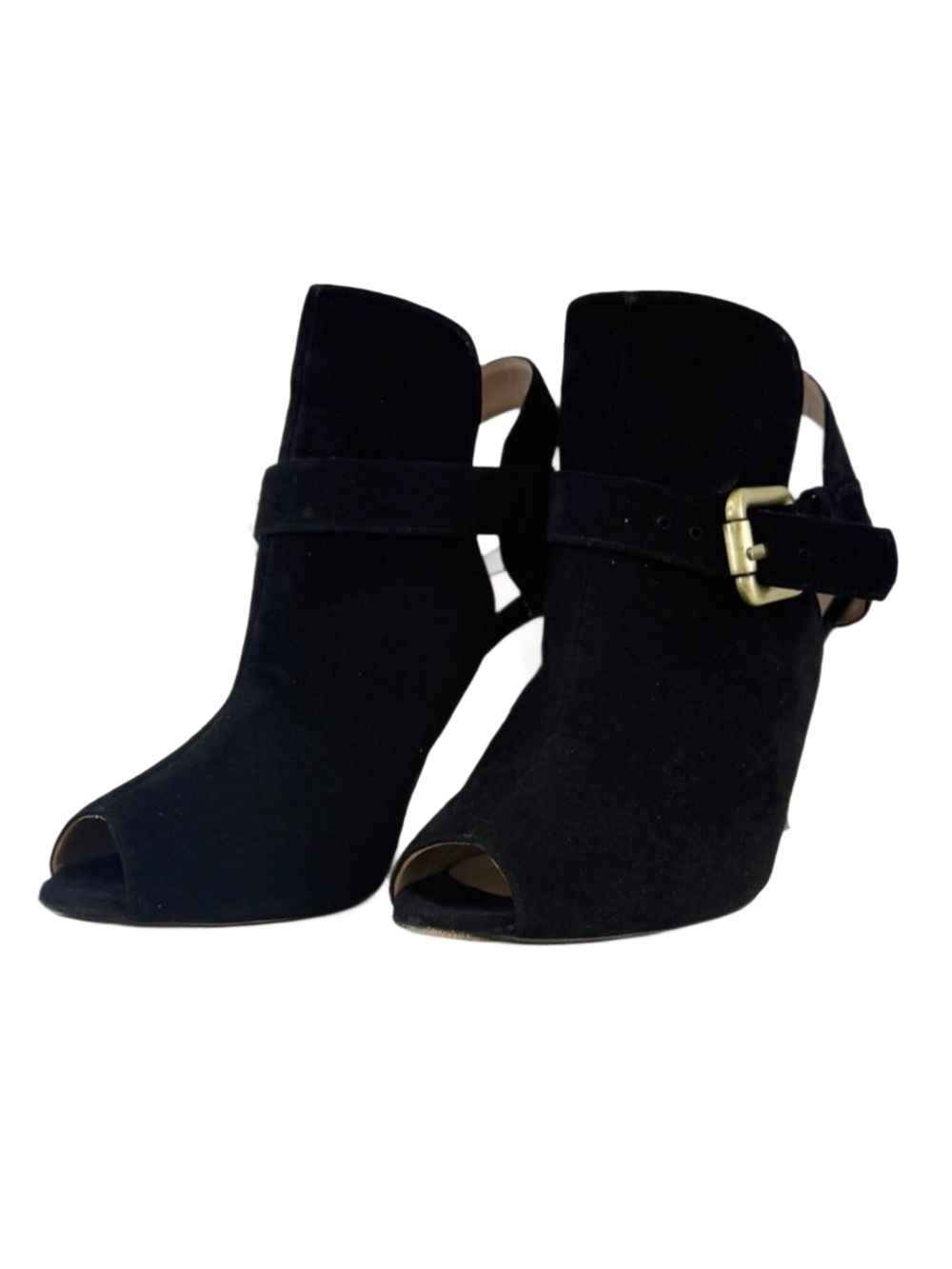 MANOLO BLAHNIK "Verna" Suede Black Open Toe Stilettos Heel Slingback-Size 38.5